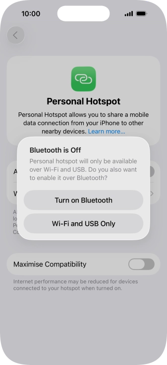 If Wi-Fi is turned on, press Wi-Fi and USB Only.