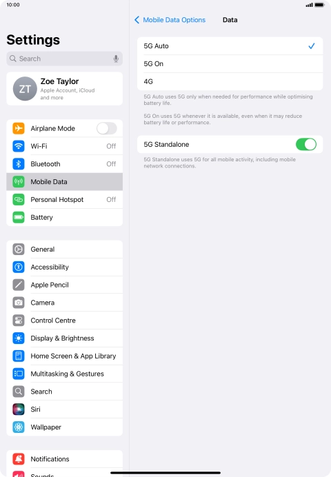 To turn on automatic switch between 5G and 4G, press 5G Auto.