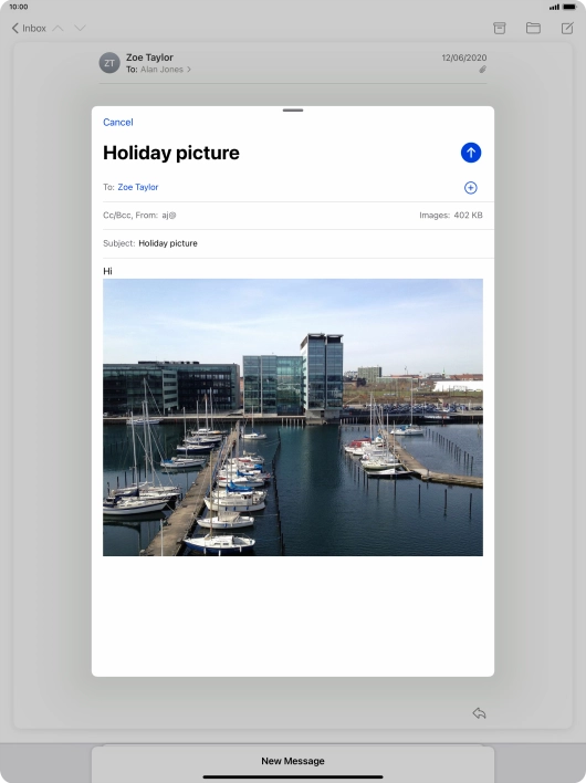 Press the send icon when you've finished your email message.