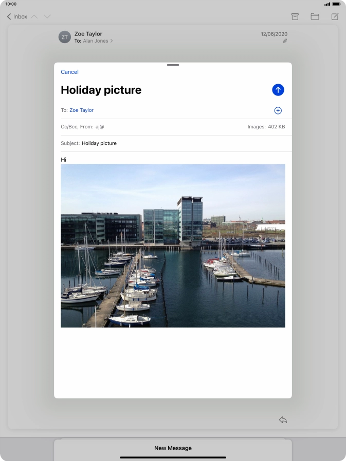 Press the send icon when you've finished your email message.