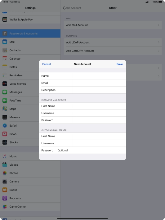 Press Password and key in the password for your email account. Please note that if you're using Vodafone's outgoing server, leave the password field empty.