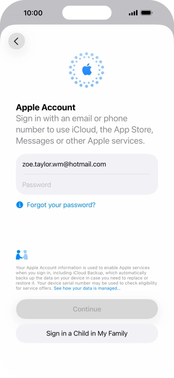 Press Password and key in the password for your Apple Account.