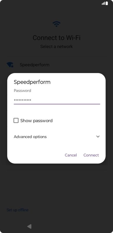 Key in the password for the Wi-Fi network and press Connect.