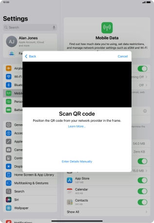 Place the QR code you've received inside the tablet camera frame to scan the code.