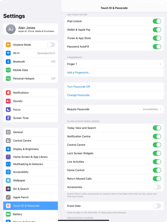 Press the indicators next to the required settings to turn them on or off.