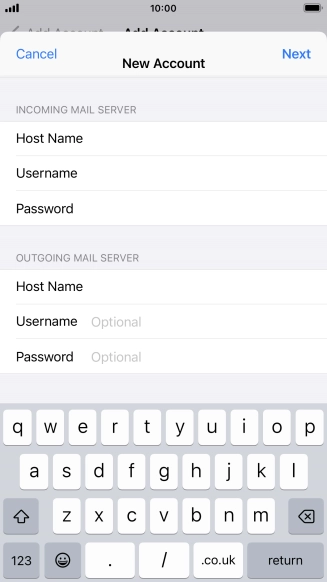Press Username and key in the username for your email account. Please note that if you're using Vodafone's outgoing server, leave the username field empty.