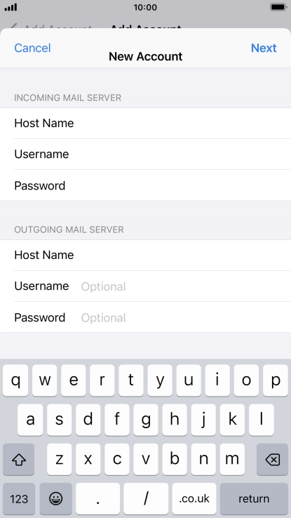 Press Username and key in the username for your email account. Please note that if you're using Vodafone's outgoing server, leave the username field empty.