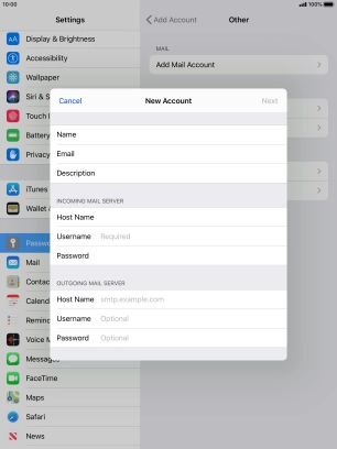 Press Username and key in the username for your email account.