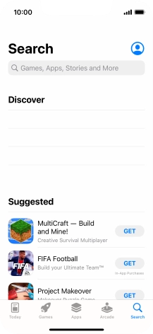 Press the search field and key in the name or subject of the required app.