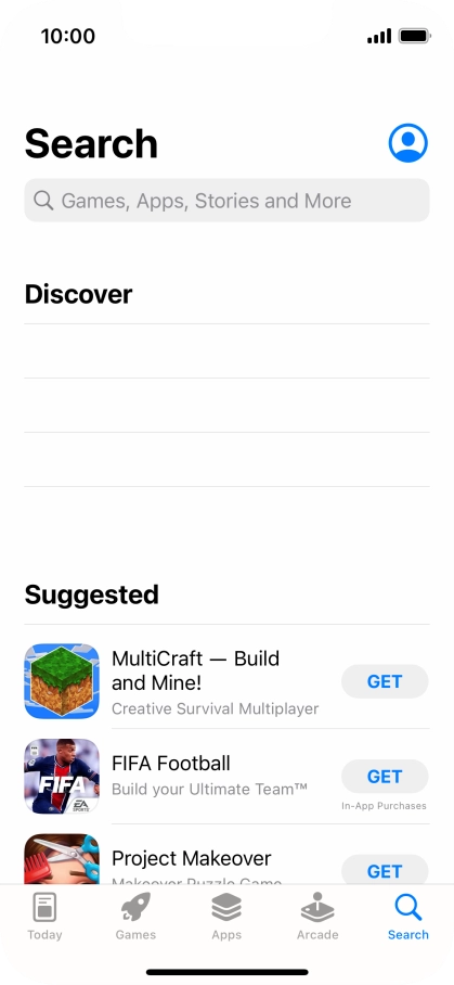 Press the search field and key in the name or subject of the required app.