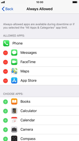 Press the remove icon next to the required app to remove it from the list of allowed apps during Downtime.