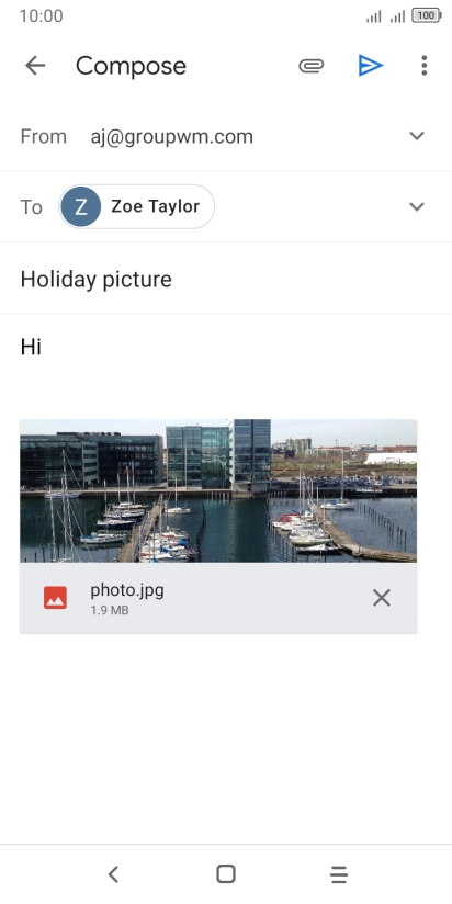 Press the send icon when you've finished your email message.