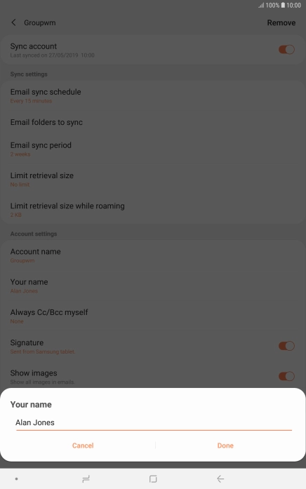 Key in the required sender name and press Done.