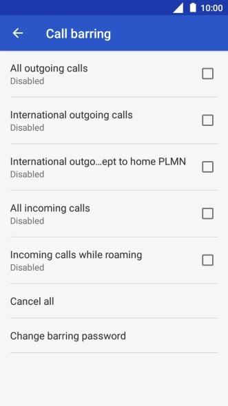 Press the required barring type.
