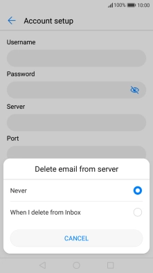 Press Never to keep email messages on the server when you delete them on your phone.