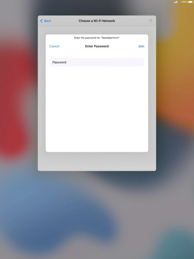 Key in the password for the Wi-Fi network and press Join.