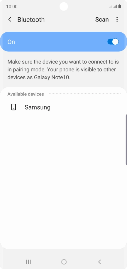 Press the required Bluetooth device and follow the instructions on the screen to pair the device with your phone.