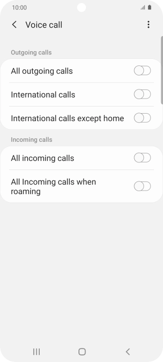 Press the indicator next to the required barring type to turn the function on or off.