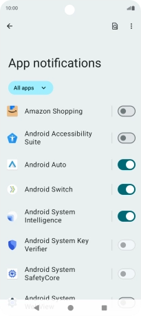 Press the indicators next to the required apps to turn the function on or off.