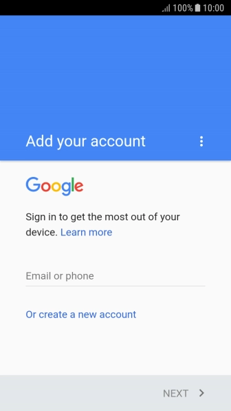 If you don't have a Google account, press Or create a new account and follow the instructions on the screen to create an account.