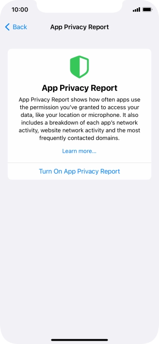 Press Turn On App Privacy Report to turn on the function.
