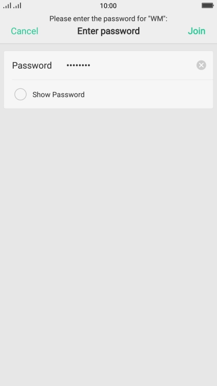 Key in the password for the Wi-Fi network and press Join.