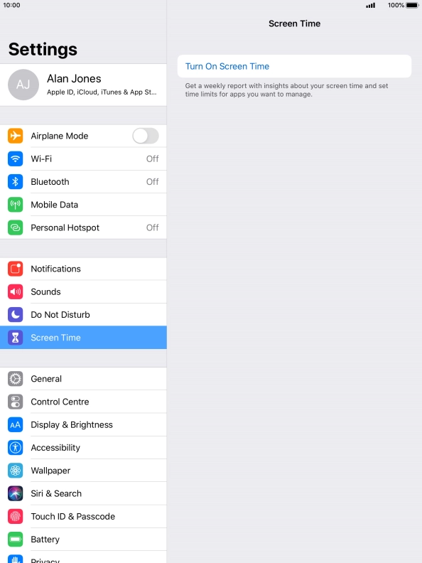 Press Turn On Screen Time.