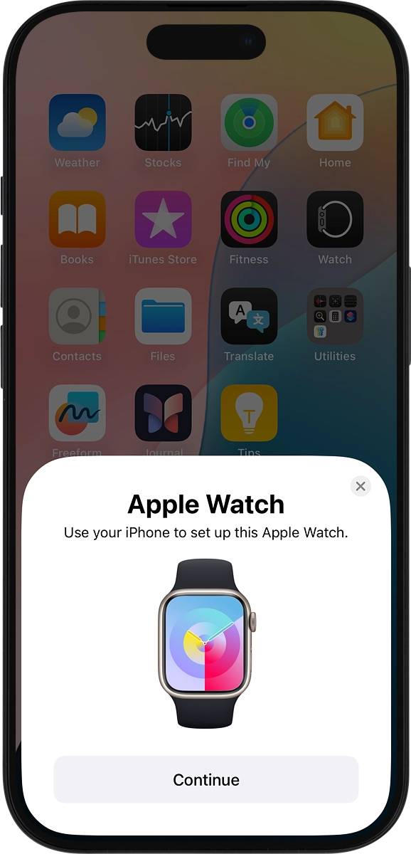 On your phone: Press Continue and follow the instructions on your phone to place the watch face in the middle of your phone's camera viewfinder.