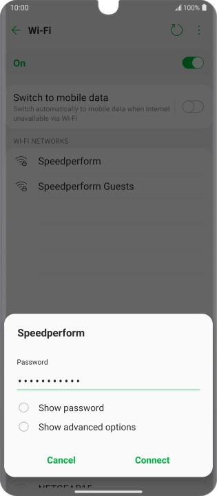 Key in the password for the Wi-Fi network and press Connect.