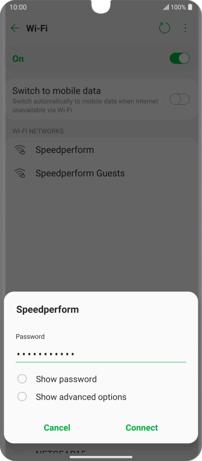 Key in the password for the Wi-Fi network and press Connect.