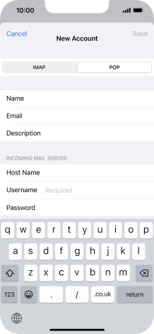 Press Username and key in the username for your email account.