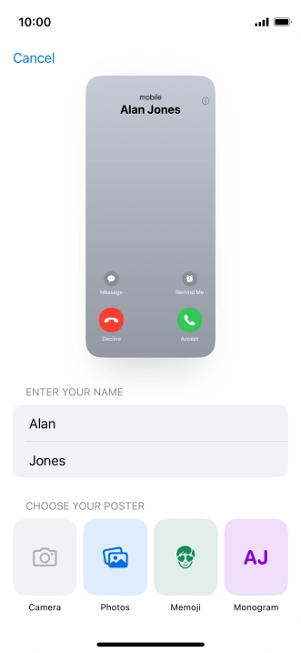 Press the required category and follow the instructions on the screen to select and save the required picture to your Contact Poster.