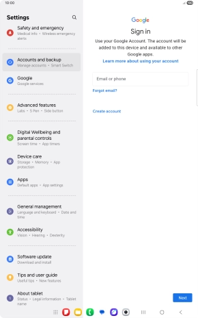 If you don't have a Google account, press Create account and follow the instructions on the screen to create an account.