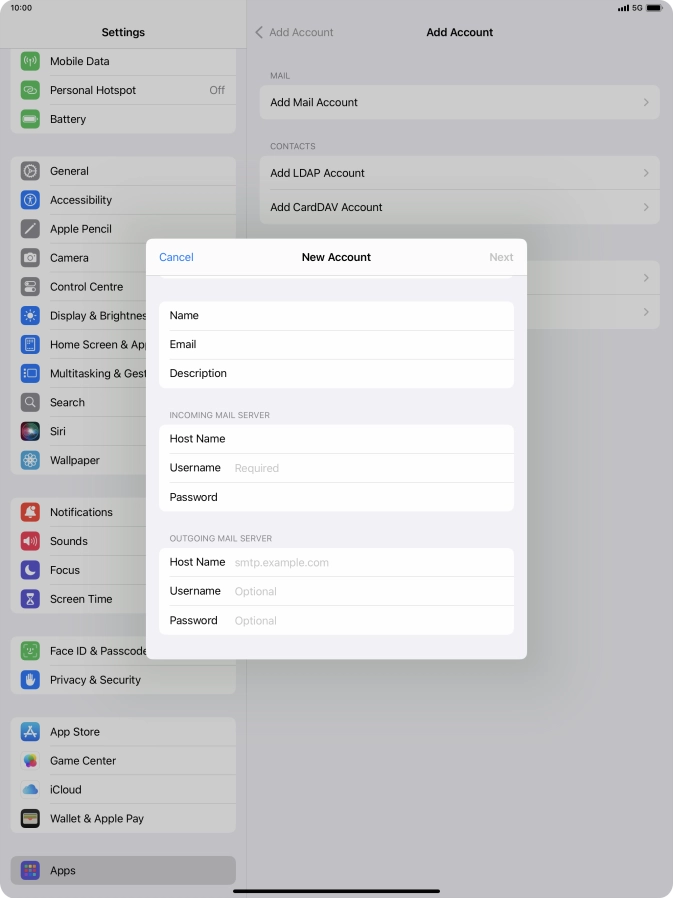 Press Username and key in the username for your email account. Press Username and key in the username for your email account.