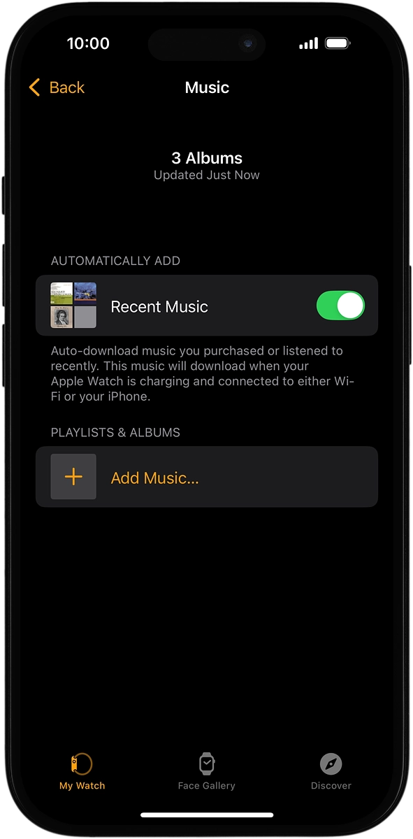 On your phone: Press Add Music... and go to the required playlist or album.
