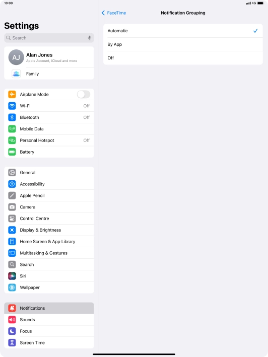 Press the required setting.
