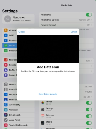 Place the QR code you've received inside the tablet camera frame to scan the code.