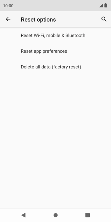 Press Delete all data (factory reset).