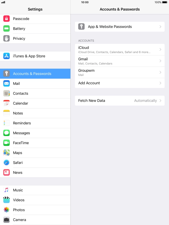 Press the name of the email account you've just set up.