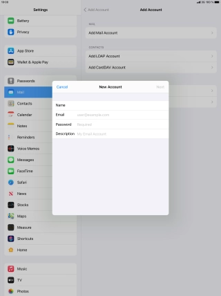 Press Email and key in your email address.