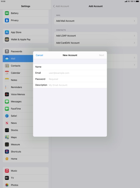Press Email and key in your email address.