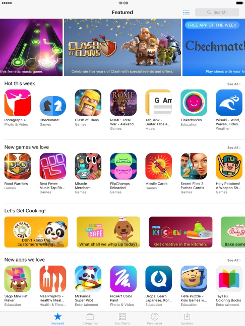 Press the search field and key in the name or subject of the required app.