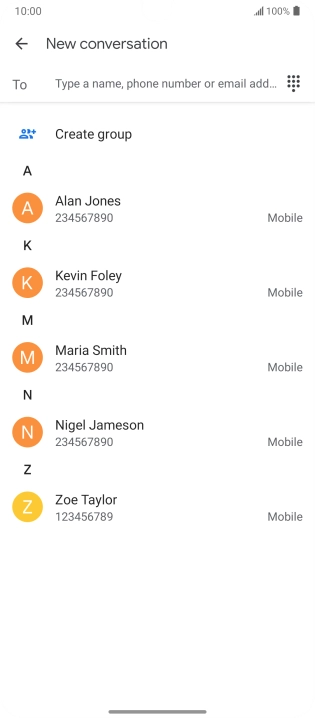 Press the search field and key in the first letters of the recipient's name.