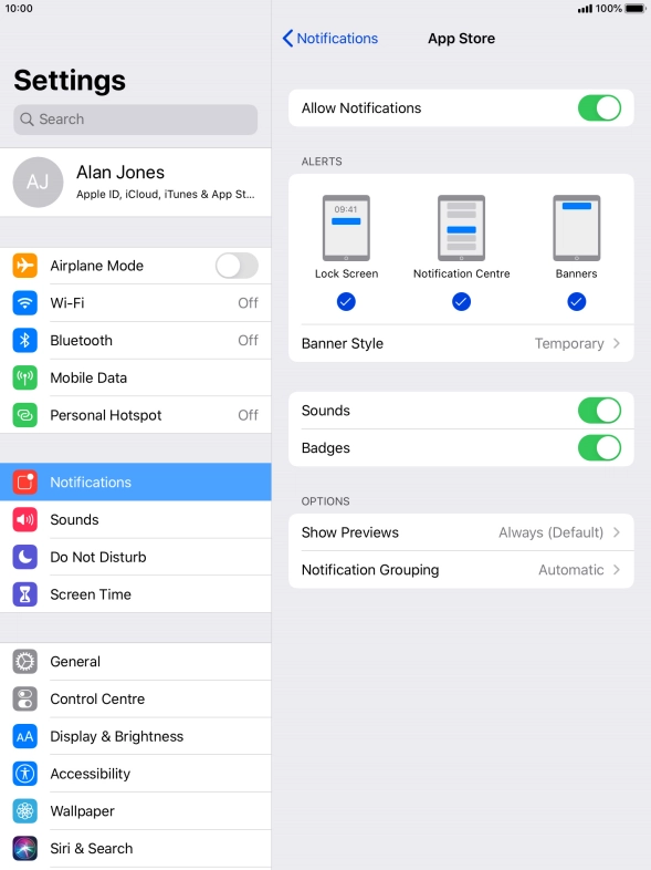 Press the indicator next to 