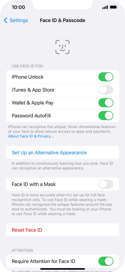 Press the indicators next to the required settings to turn them on or off.