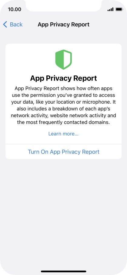 Press Turn On App Privacy Report to turn on the function.