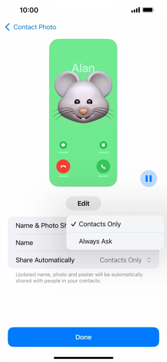 Press the required setting.