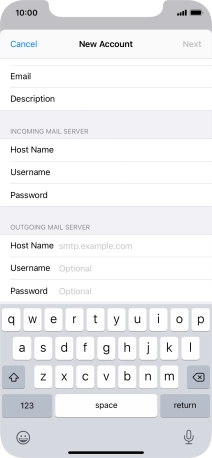 Press Host Name and key in the name or IP address of your email provider's outgoing server. Please note that if you can't send email messages when using your email provider's outgoing server, key in smtp.vodafone.net.au (Vodafone's outgoing server).