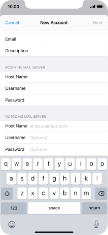 Press Host Name and key in the name or IP address of your email provider's outgoing server. Please note that if you can't send email messages when using your email provider's outgoing server, key in smtp.vodafone.net.au (Vodafone's outgoing server).