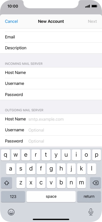 Press Host Name and key in the name or IP address of your email provider's outgoing server. Please note that if you can't send email messages when using your email provider's outgoing server, key in smtp.vodafone.net.au (Vodafone's outgoing server).
